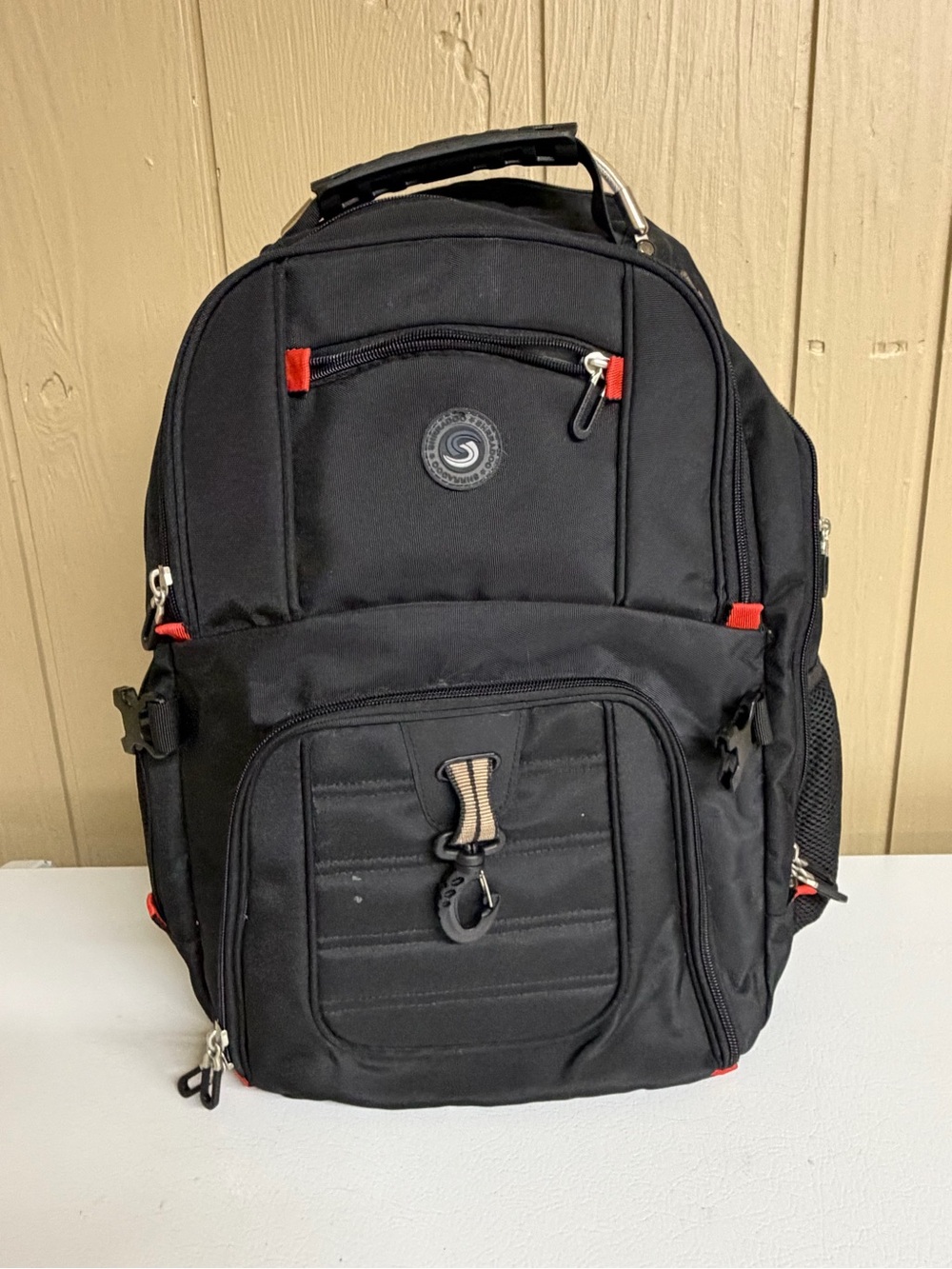 Shrradoo Black Large laptop Backpack with Red Accents
